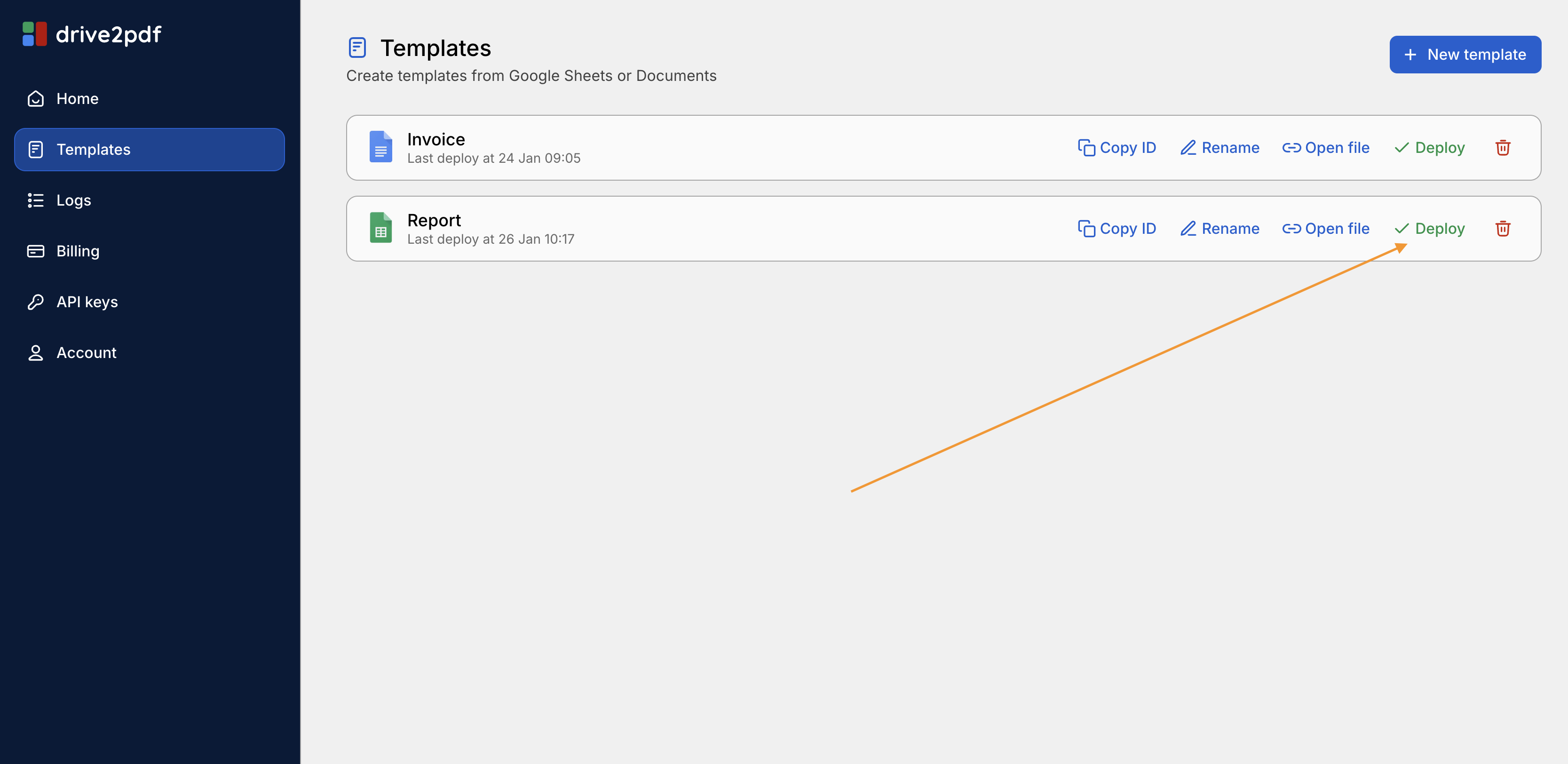 Template Deployment UI